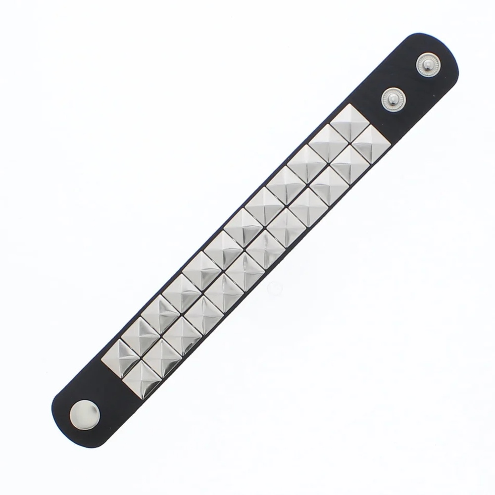 Zac's Alter Ego - 2 Row Pyramid Studded Leather Bracelet - Black